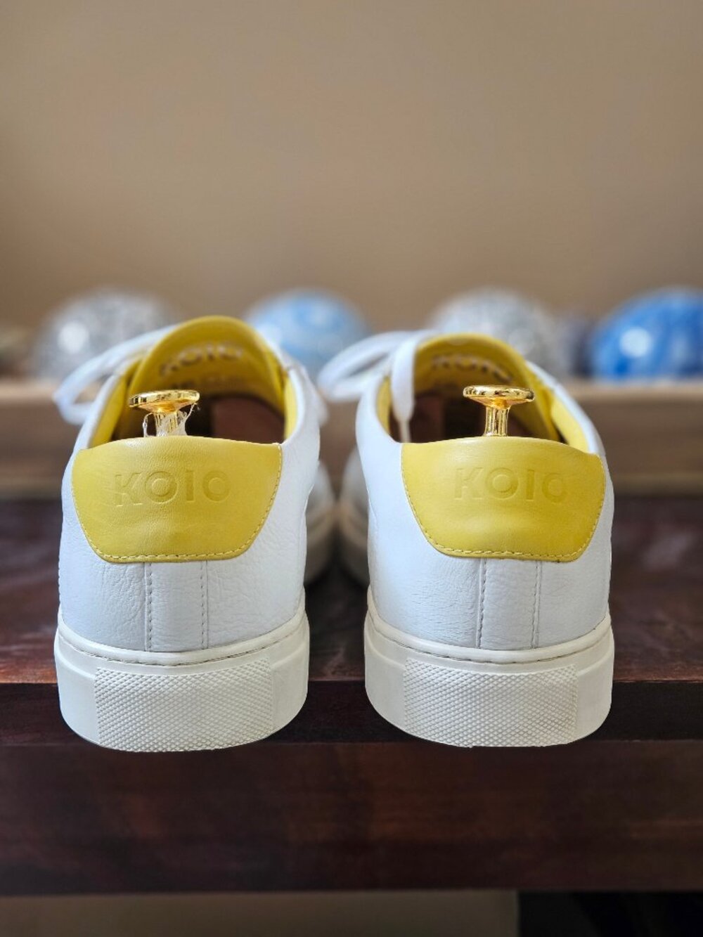 KOIO Men's Capri Full-Grain Leather Sneakers, White/Yellow, Sz EU 46 US 13 - Picture 5 of 16